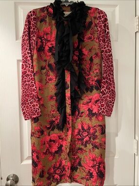Paul Smith made in Italy Pink & Olive green Floral Dress with Black Ruffle Trim